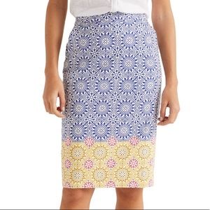 Boden Blue and Yellow Patterned Pencil Skirt